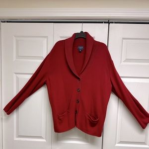 Red button down sweater